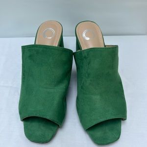 NEW Green Faux Suede Mules